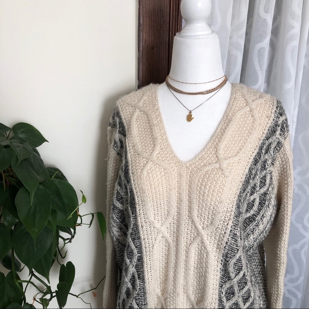 Derek Lam 10 Crosby Cable Knit V-Neck Sweater